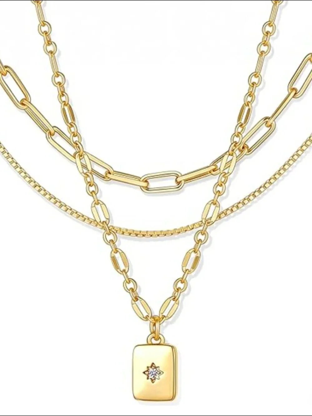 14K Yellow Gold Layered Necklace Set Stackable Pendant